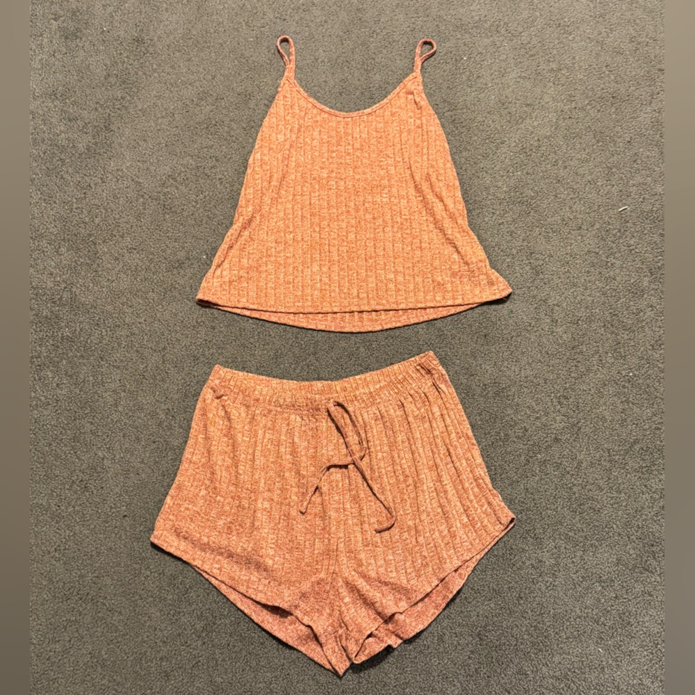 Women's SHEIN Rust Red Tank and Shorts Knit Pajama Set: XL